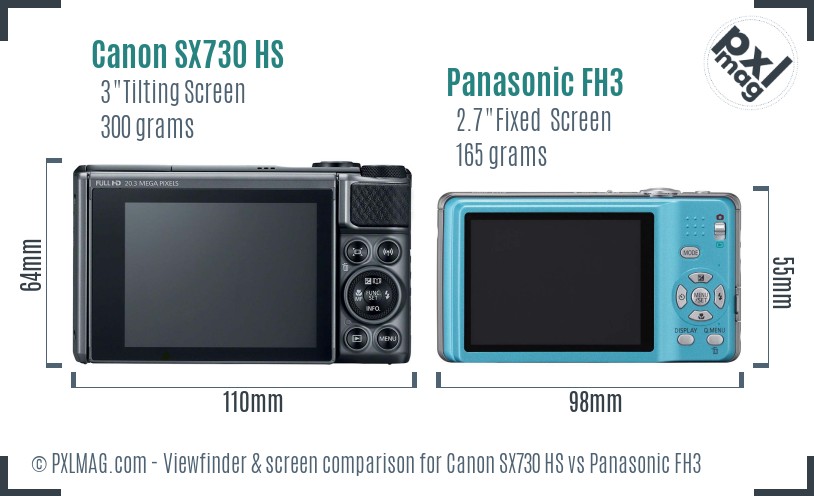Canon SX730 HS vs Panasonic FH3 Screen and Viewfinder comparison