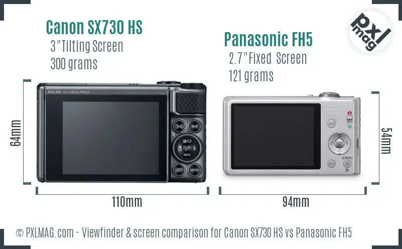 Canon SX730 HS vs Panasonic FH5 Screen and Viewfinder comparison