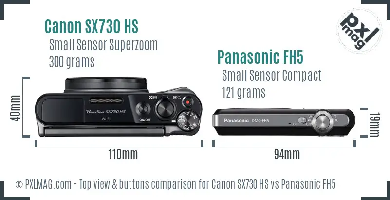 Canon SX730 HS vs Panasonic FH5 top view buttons comparison