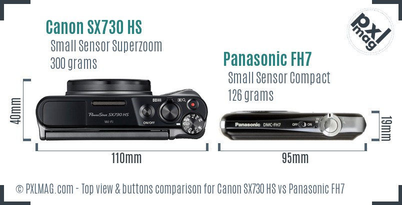 Canon SX730 HS vs Panasonic FH7 top view buttons comparison