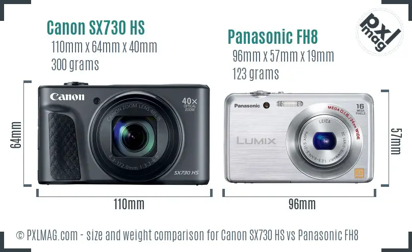Canon SX730 HS vs Panasonic FH8 size comparison