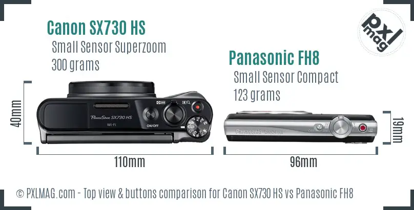 Canon SX730 HS vs Panasonic FH8 top view buttons comparison