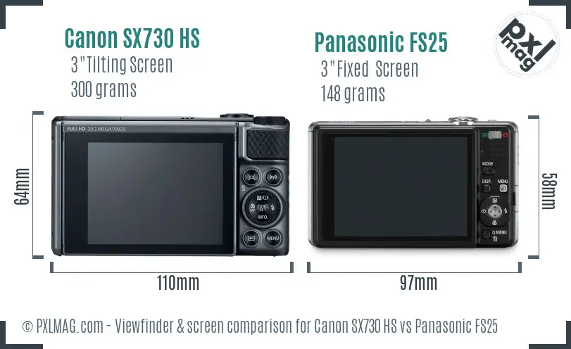 Canon SX730 HS vs Panasonic FS25 Screen and Viewfinder comparison