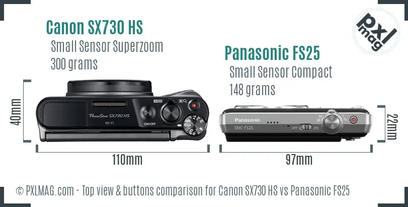 Canon SX730 HS vs Panasonic FS25 top view buttons comparison
