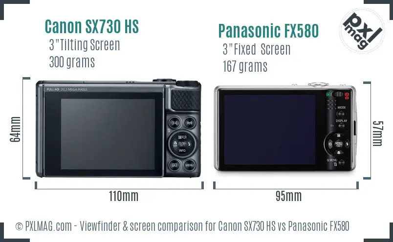 Canon SX730 HS vs Panasonic FX580 Screen and Viewfinder comparison