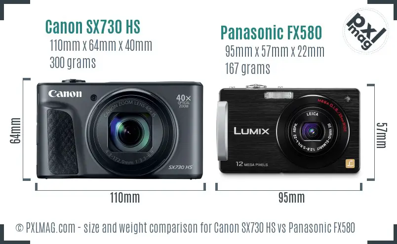 Canon SX730 HS vs Panasonic FX580 size comparison