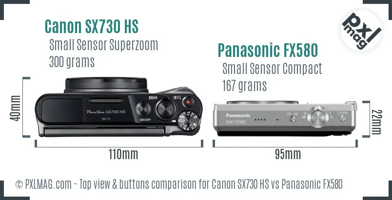 Canon SX730 HS vs Panasonic FX580 top view buttons comparison