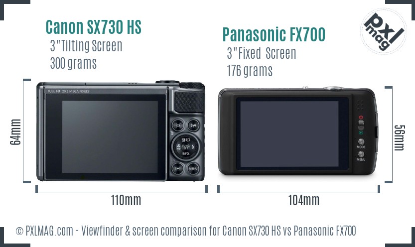 Canon SX730 HS vs Panasonic FX700 Screen and Viewfinder comparison