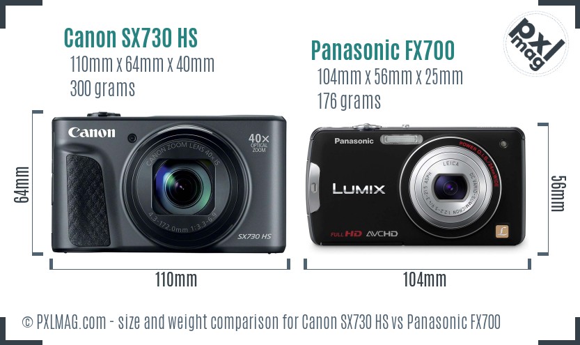 Canon SX730 HS vs Panasonic FX700 size comparison