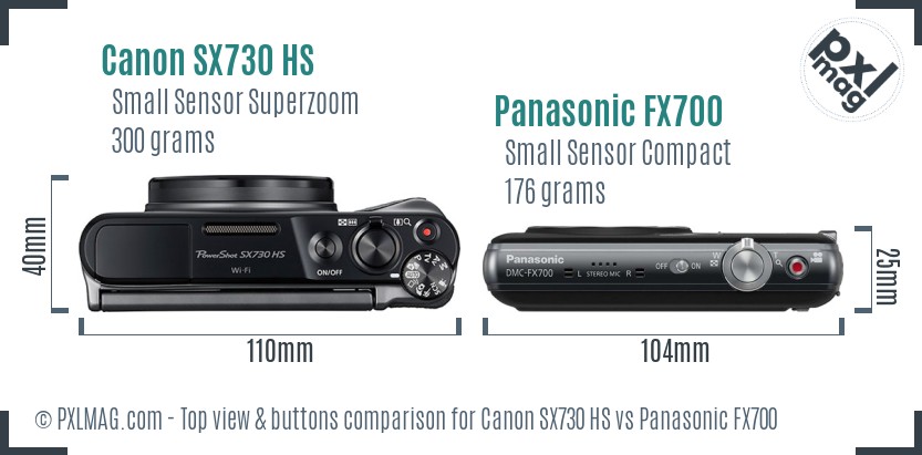 Canon SX730 HS vs Panasonic FX700 top view buttons comparison