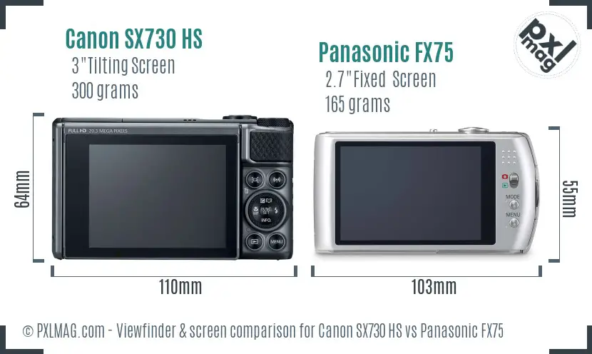 Canon SX730 HS vs Panasonic FX75 Screen and Viewfinder comparison