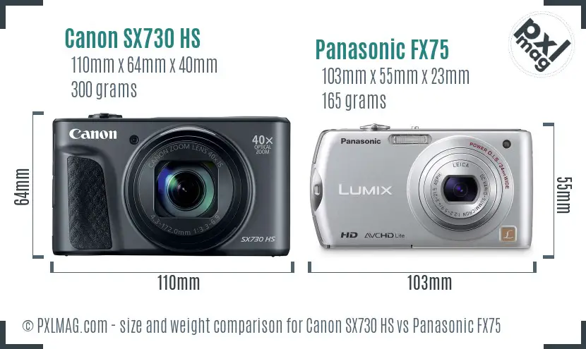 Canon SX730 HS vs Panasonic FX75 size comparison