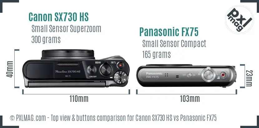 Canon SX730 HS vs Panasonic FX75 top view buttons comparison