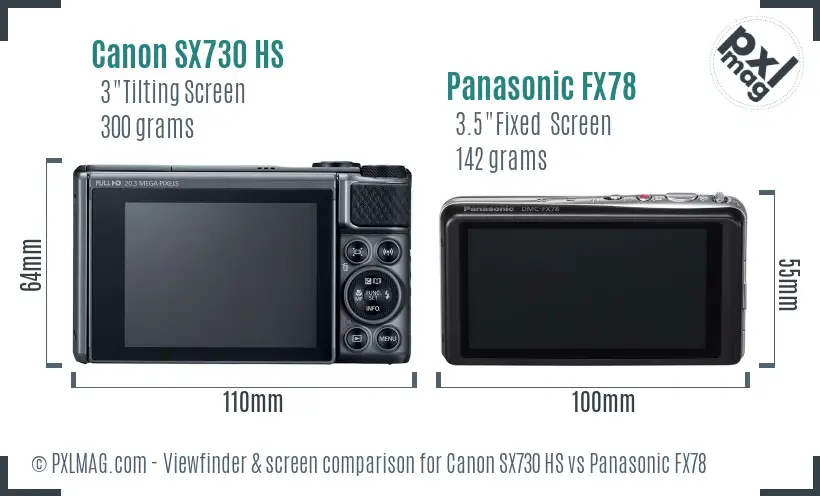Canon SX730 HS vs Panasonic FX78 Screen and Viewfinder comparison