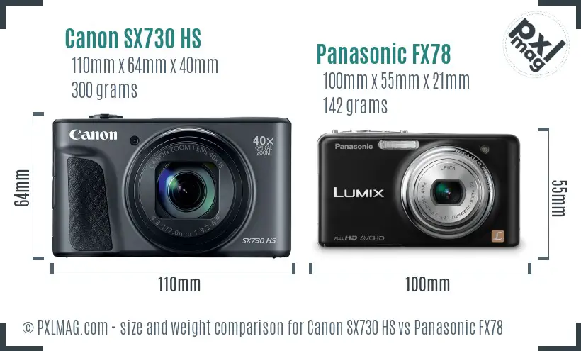 Canon SX730 HS vs Panasonic FX78 size comparison