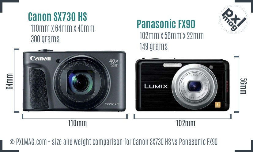 Canon SX730 HS vs Panasonic FX90 size comparison