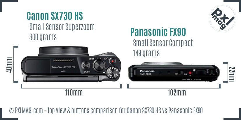 Canon SX730 HS vs Panasonic FX90 top view buttons comparison