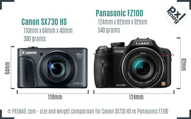 Canon SX730 HS vs Panasonic FZ100 size comparison