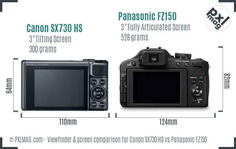 Canon SX730 HS vs Panasonic FZ150 Screen and Viewfinder comparison Canon SX730 HS vs Panasonic FZ150 Screen and Viewfinder comparison