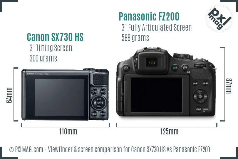 Canon SX730 HS vs Panasonic FZ200 Screen and Viewfinder comparison