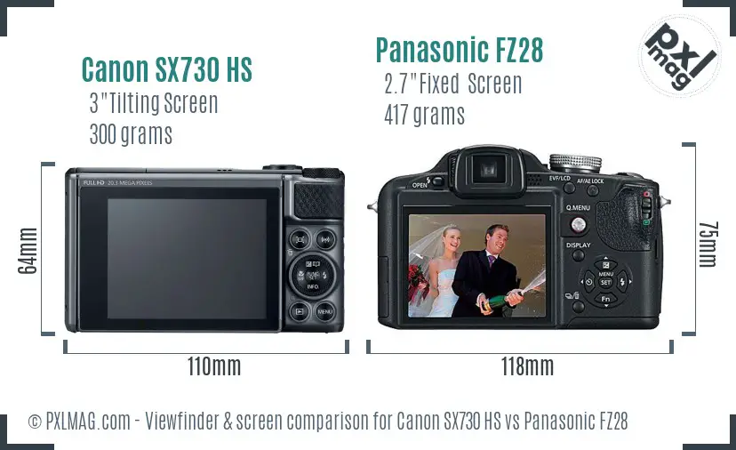 Canon SX730 HS vs Panasonic FZ28 Screen and Viewfinder comparison