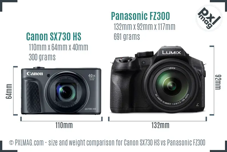 Canon SX730 HS vs Panasonic FZ300 size comparison