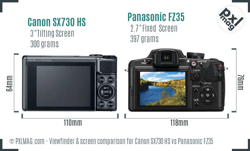 Canon SX730 HS vs Panasonic FZ35 Screen and Viewfinder comparison
