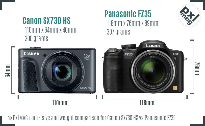 Canon SX730 HS vs Panasonic FZ35 size comparison