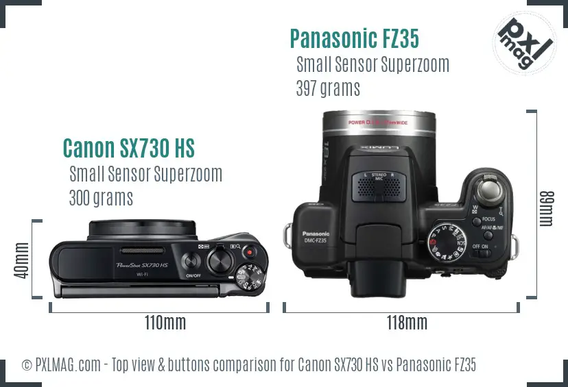 Canon SX730 HS vs Panasonic FZ35 top view buttons comparison