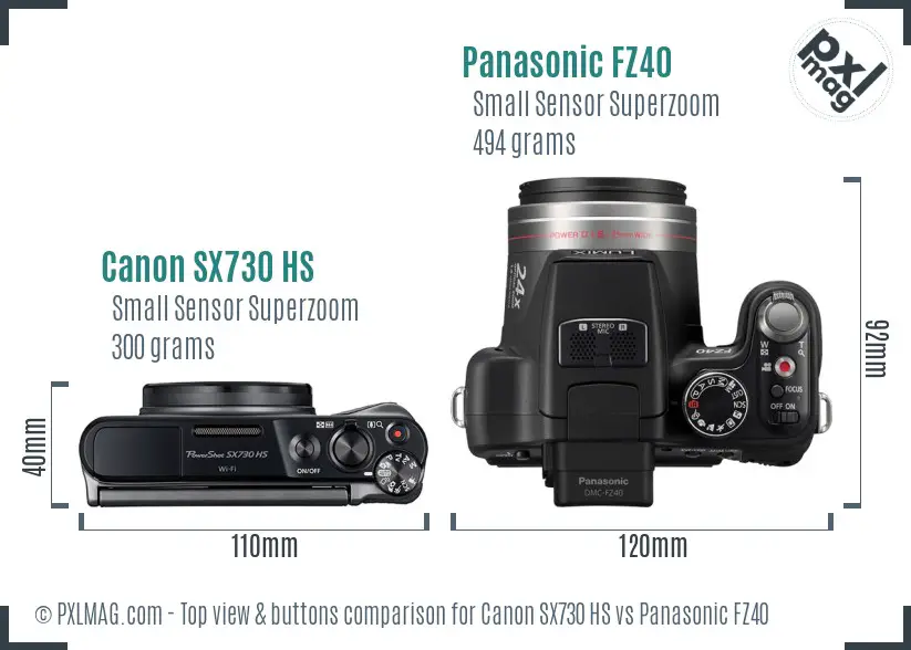 Canon SX730 HS vs Panasonic FZ40 top view buttons comparison