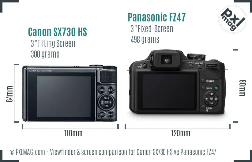 Canon SX730 HS vs Panasonic FZ47 Screen and Viewfinder comparison