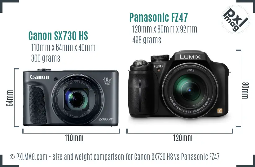 Canon SX730 HS vs Panasonic FZ47 size comparison