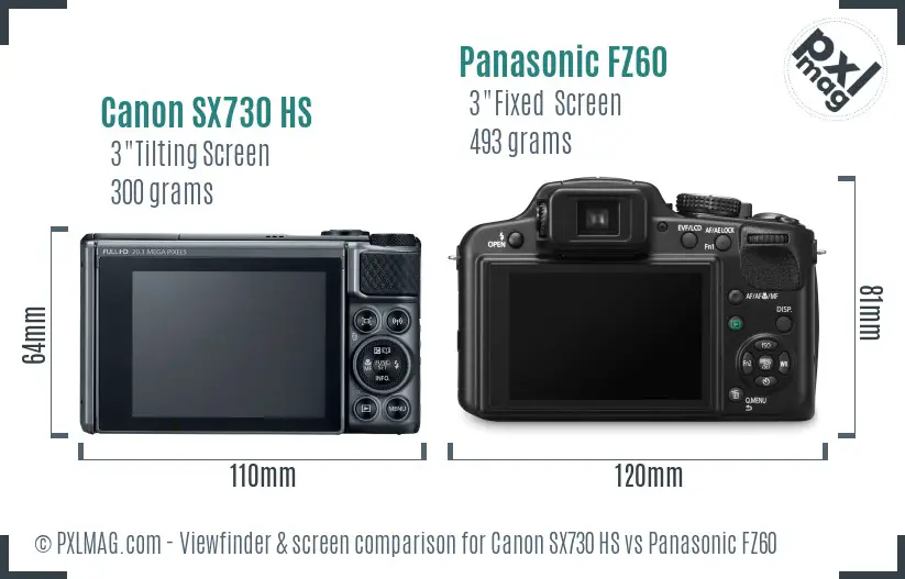 Canon SX730 HS vs Panasonic FZ60 Screen and Viewfinder comparison
