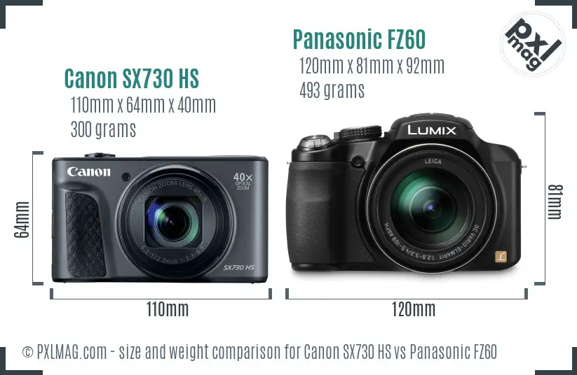 Canon SX730 HS vs Panasonic FZ60 size comparison