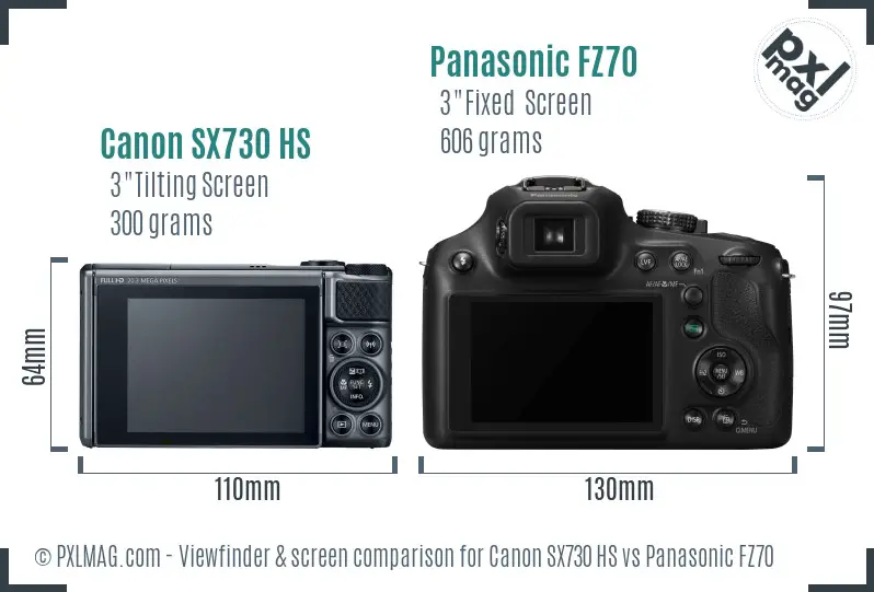 Canon SX730 HS vs Panasonic FZ70 Screen and Viewfinder comparison