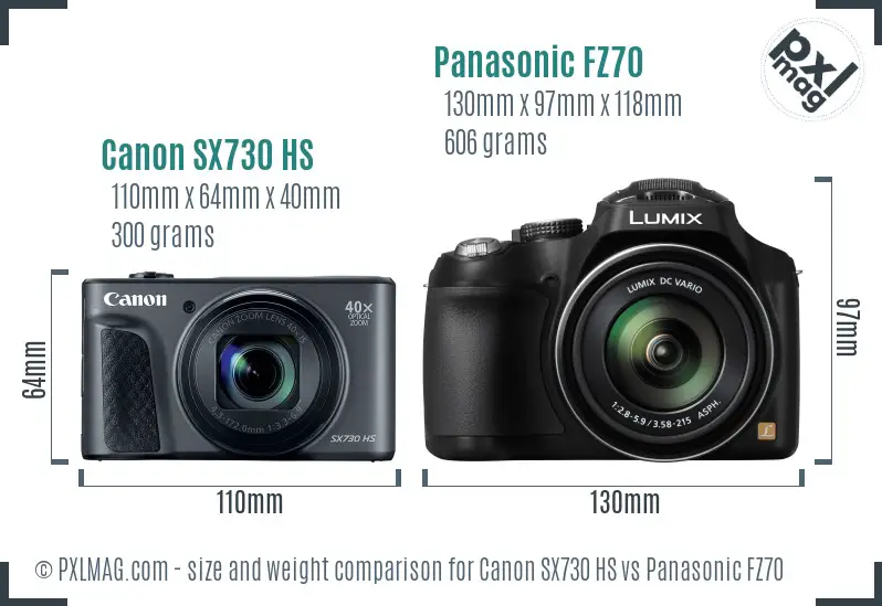 Canon SX730 HS vs Panasonic FZ70 size comparison