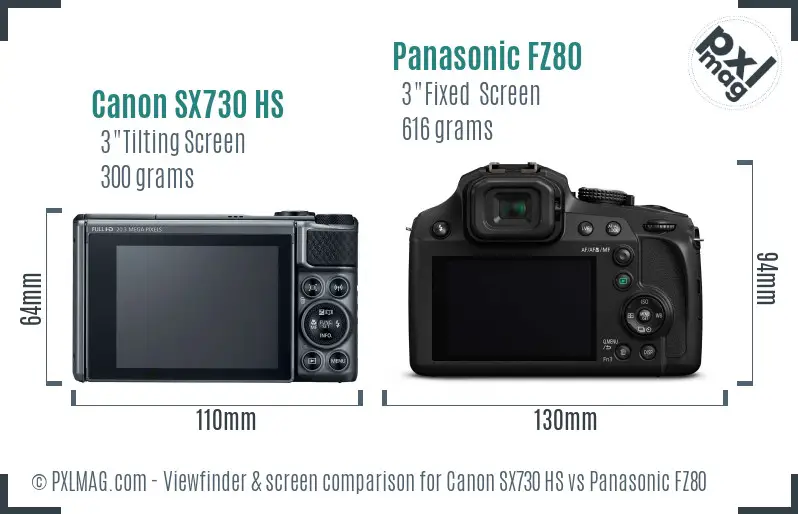 Canon SX730 HS vs Panasonic FZ80 Screen and Viewfinder comparison