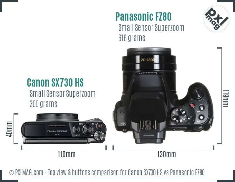 Canon SX730 HS vs Panasonic FZ80 top view buttons comparison