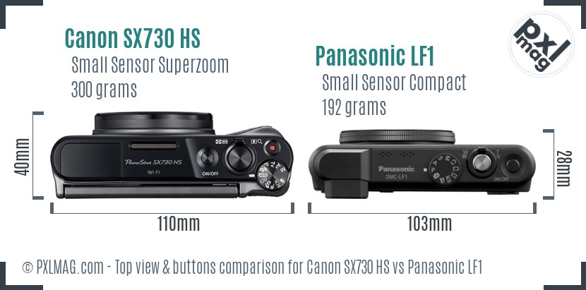 Canon SX730 HS vs Panasonic LF1 top view buttons comparison