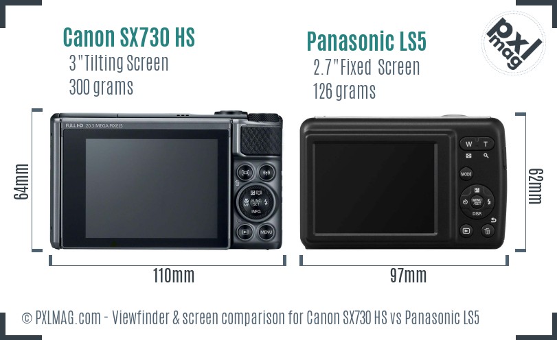 Canon SX730 HS vs Panasonic LS5 Screen and Viewfinder comparison