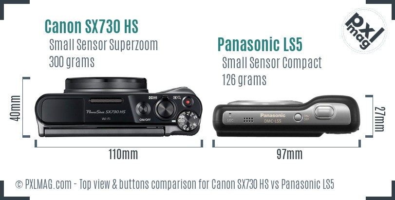 Canon SX730 HS vs Panasonic LS5 top view buttons comparison