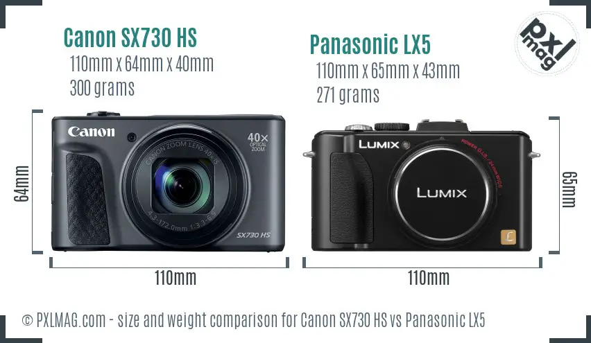 Canon SX730 HS vs Panasonic LX5 size comparison Canon SX730 HS vs Panasonic LX5 size comparison