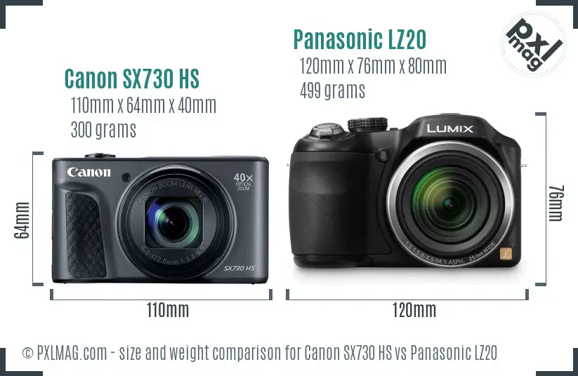 Canon SX730 HS vs Panasonic LZ20 size comparison Canon SX730 HS vs Panasonic LZ20 size comparison