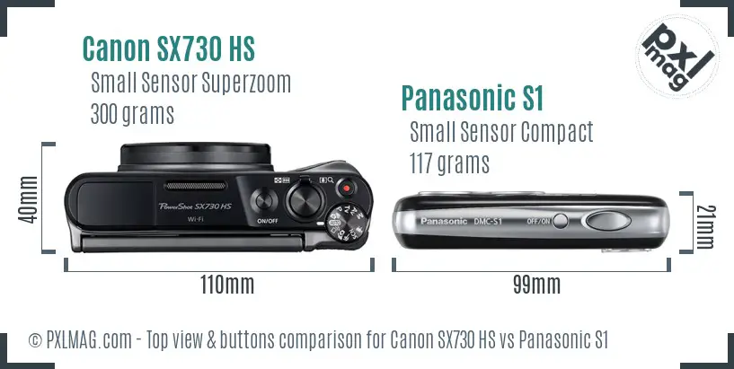 Canon SX730 HS vs Panasonic S1 top view buttons comparison