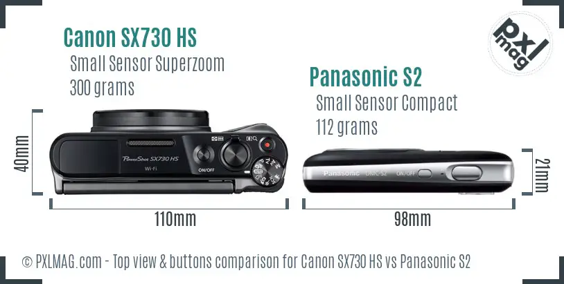 Canon SX730 HS vs Panasonic S2 top view buttons comparison