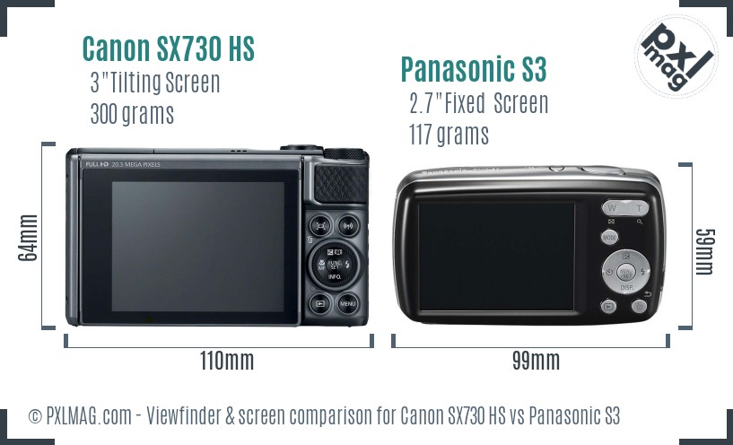 Canon SX730 HS vs Panasonic S3 Screen and Viewfinder comparison