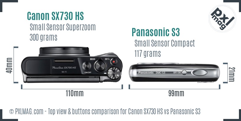 Canon SX730 HS vs Panasonic S3 top view buttons comparison