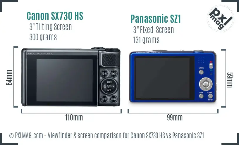 Canon SX730 HS vs Panasonic SZ1 Screen and Viewfinder comparison Canon SX730 HS vs Panasonic SZ1 Screen and Viewfinder comparison