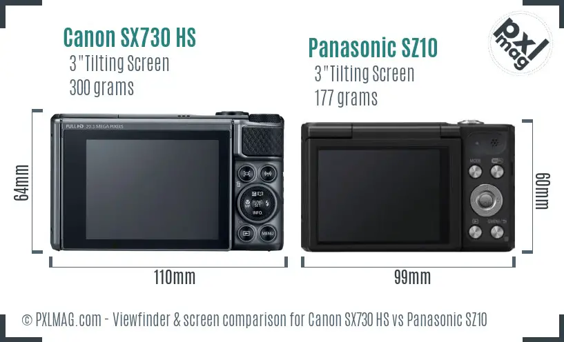 Canon SX730 HS vs Panasonic SZ10 Screen and Viewfinder comparison