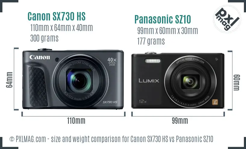 Canon SX730 HS vs Panasonic SZ10 size comparison